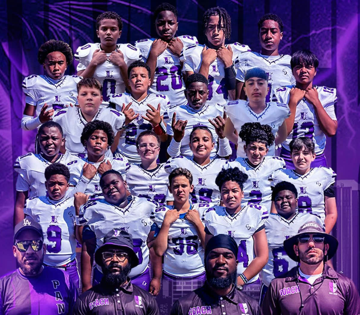 The Aim High Panthers tackle team and coaches